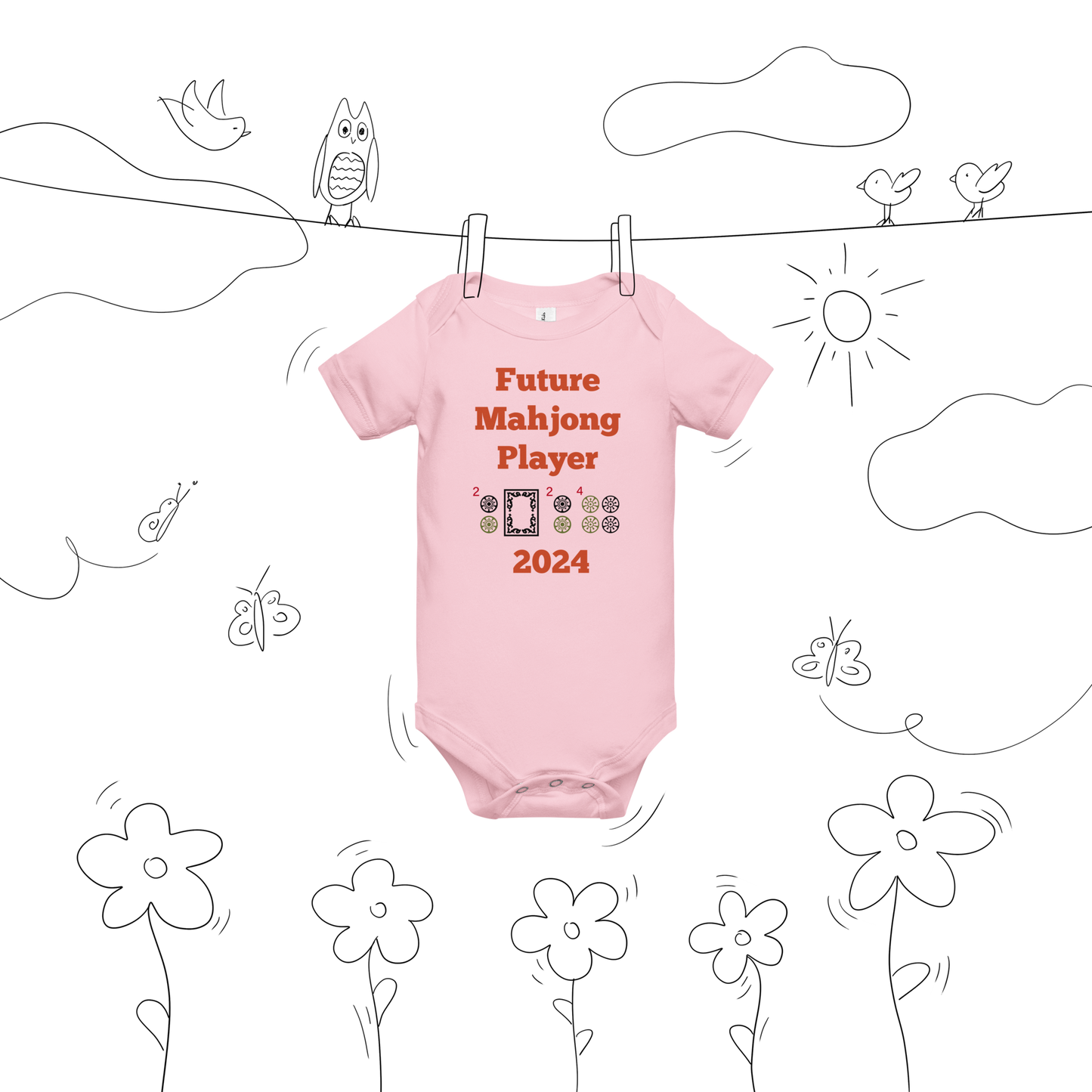 Future Mahjong Player 2024 or 2025 Baby Onesie - 5 colors Gender Reveal Pregnancy Surprise