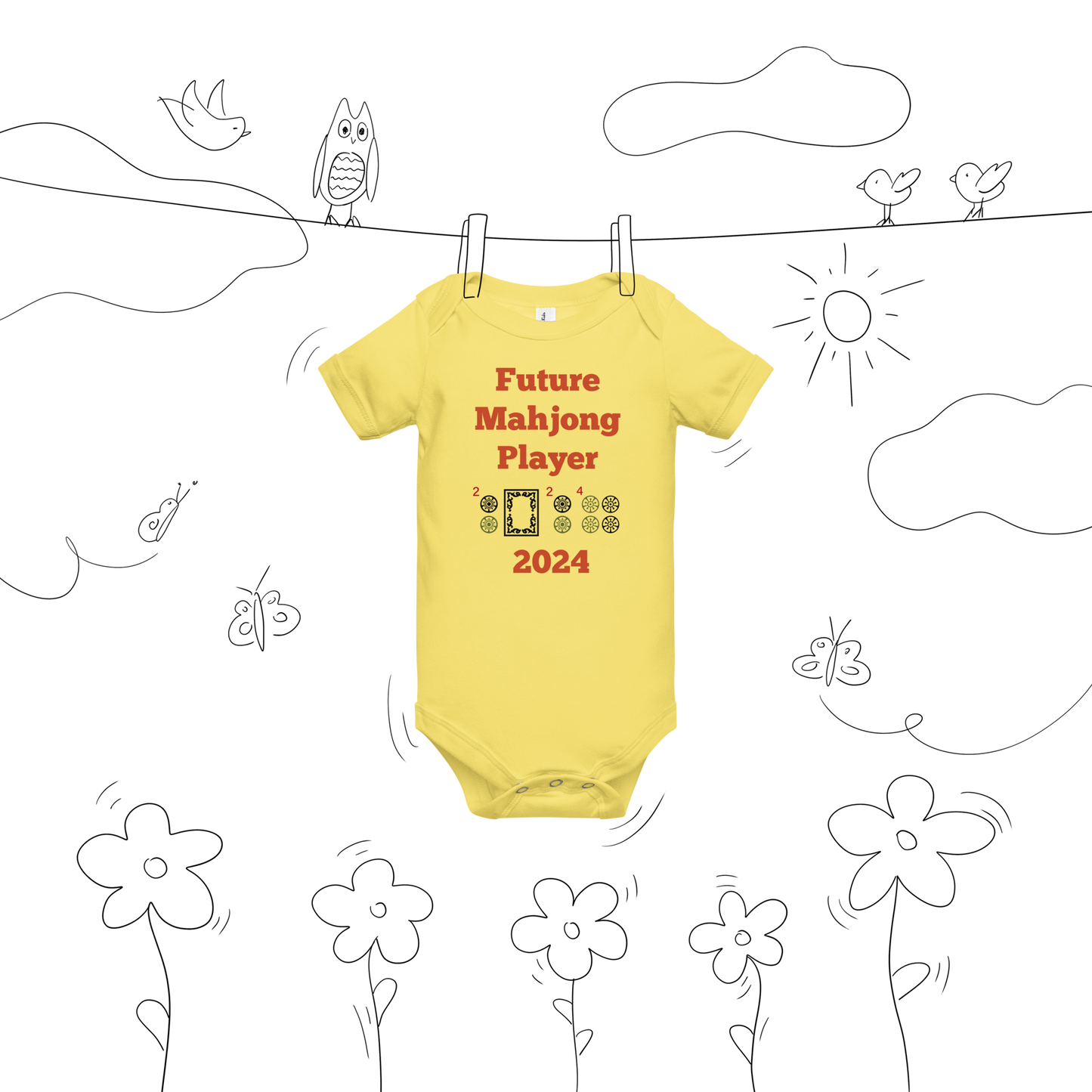 Future Mahjong Player 2024 or 2025 Baby Onesie - 5 colors Gender Reveal Pregnancy Surprise